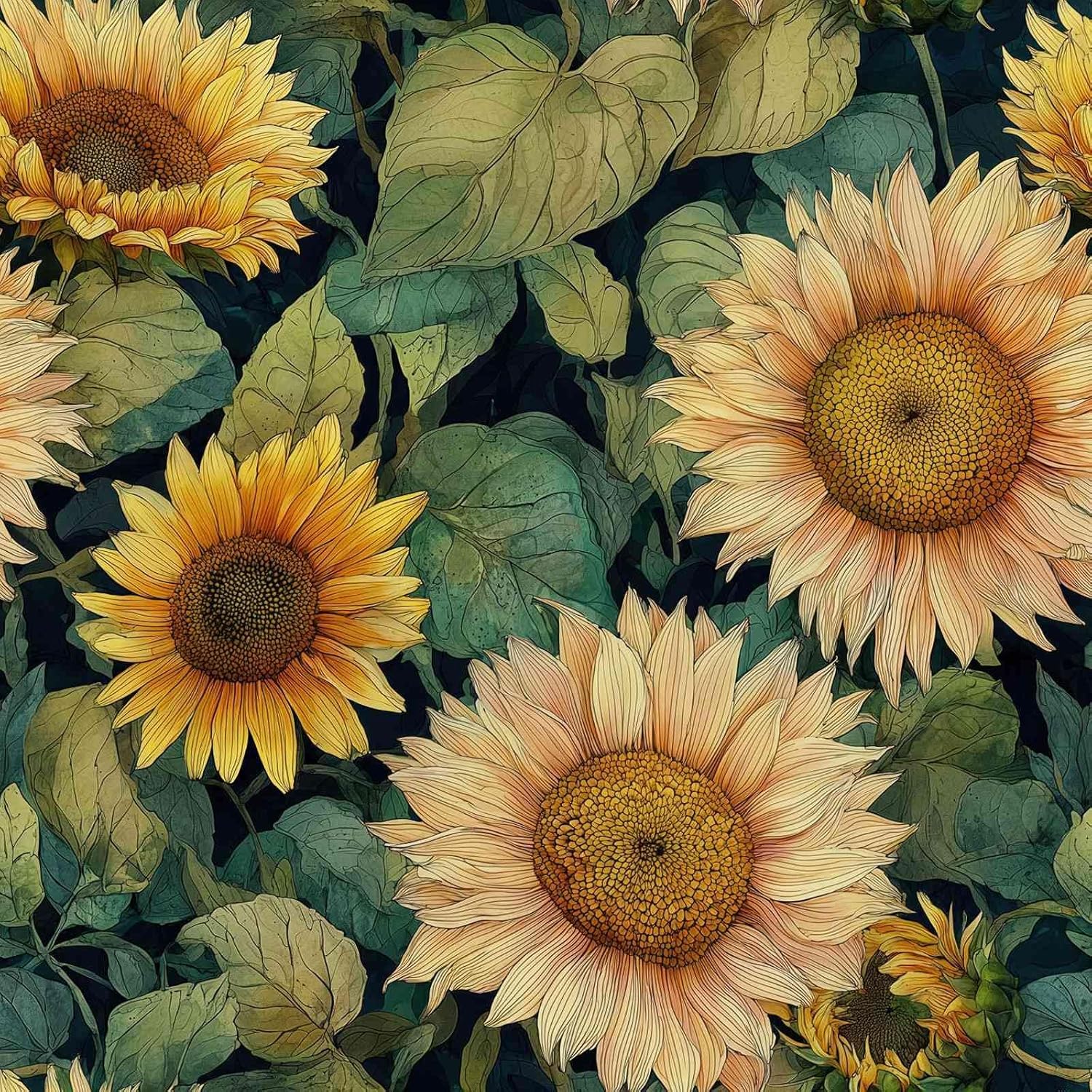 Sunflower Peel and Stick Wallpaper, Rustic Floral Botanical Wallpaper for Home Decor | Self-Adhesive, Waterproof Vinyl, 17.7" x 118"
