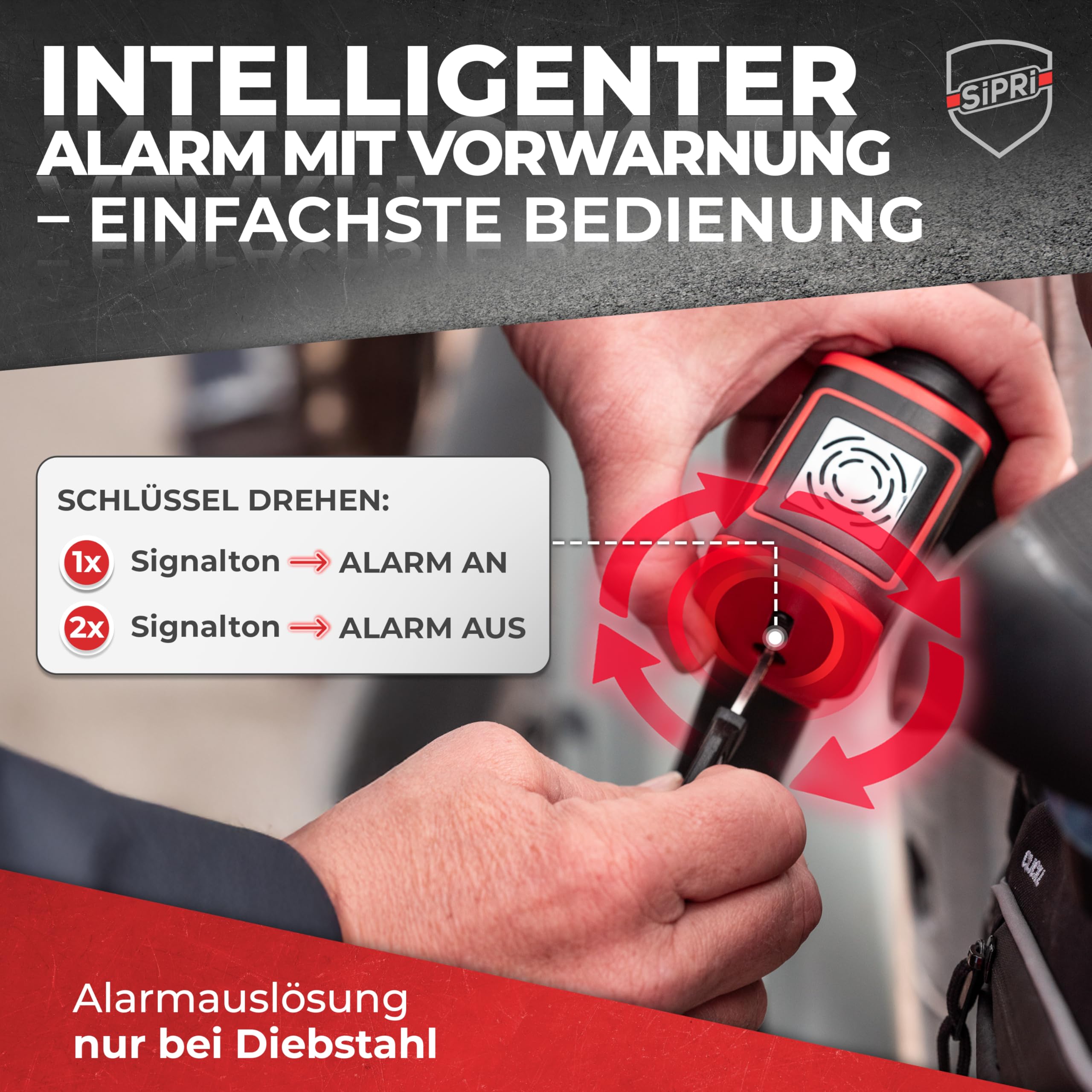 SIPRI® Faltschloss Fahrradschloss mit Alarm 120 dB | Faltbares Fahrradschloss hohe Sicherheit für E-Bike, E-Scooter & Motorrad | 8 mm Stahl, 116 cm, wetterfest, robustes Schloss mit Schlüssel