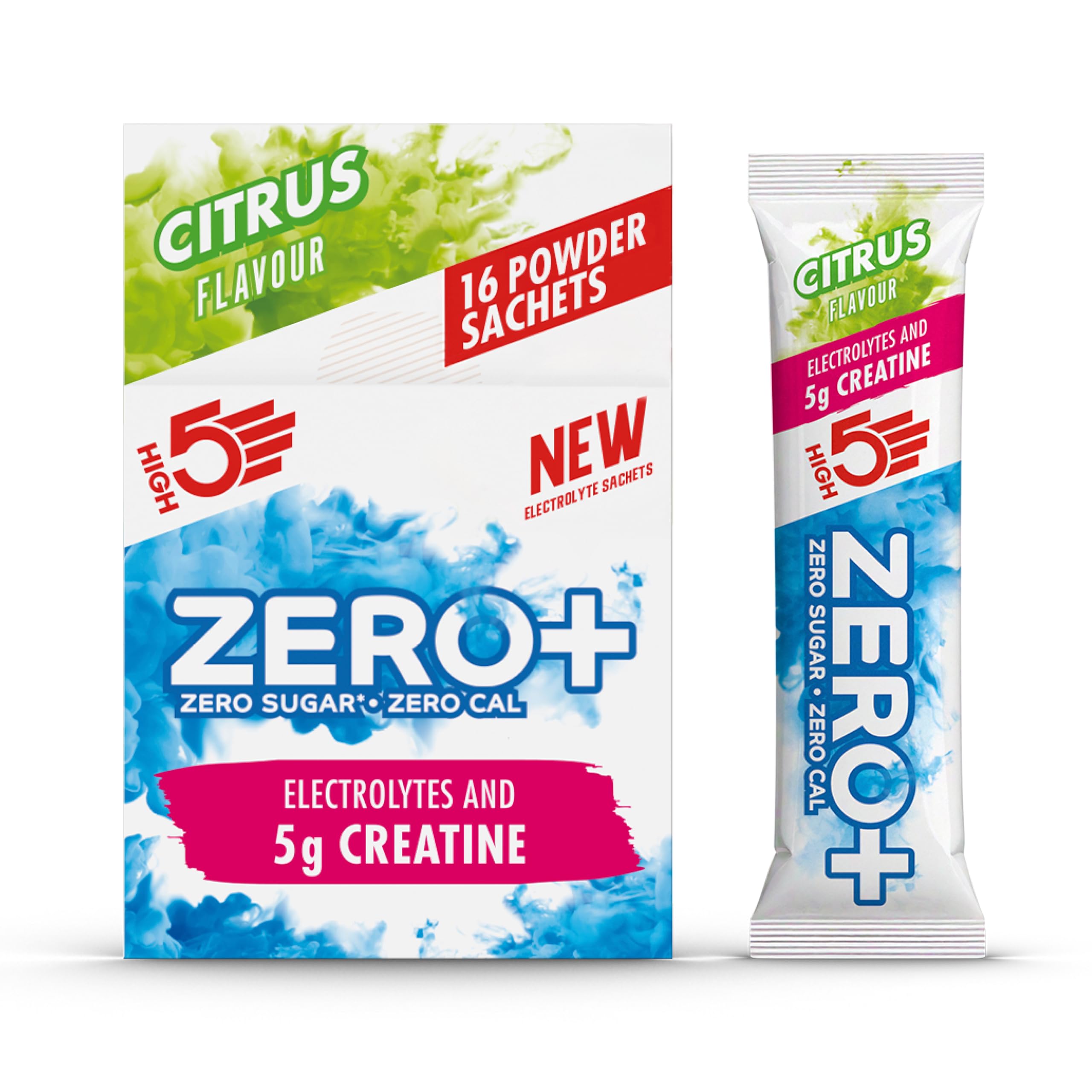 HIGH5 Zero+ Creatine & Electrolytes Hydration Sachets - Sugar Free Electrolytes Powder with 5g Creatine Monohydrate for Performance, Power & Focus - Rehydration Sachets (Citrus, 16 x 11.5g)