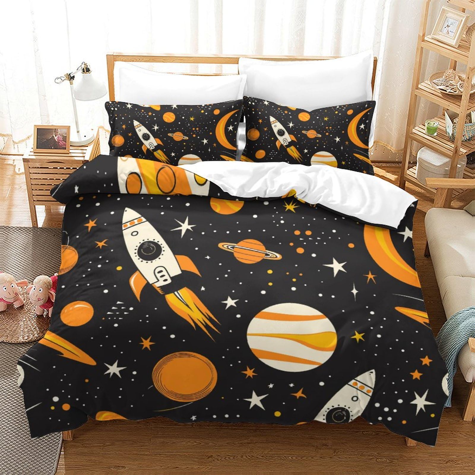 Housse de couette King fusée pour chambre d'enfant et suite parentale
