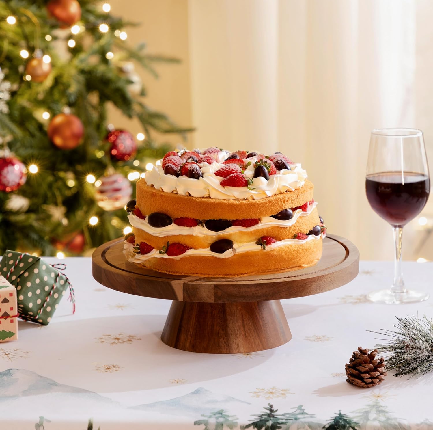 HBlife Cake Stand with Lid (11.4"), Multifunctional Cake Stand with Acrylic Dome, Acacia Wood 6-in-1 Cake Plate Display Stand with Cover for Baking Gifts, Birthday Kitchen Parties, Weddings