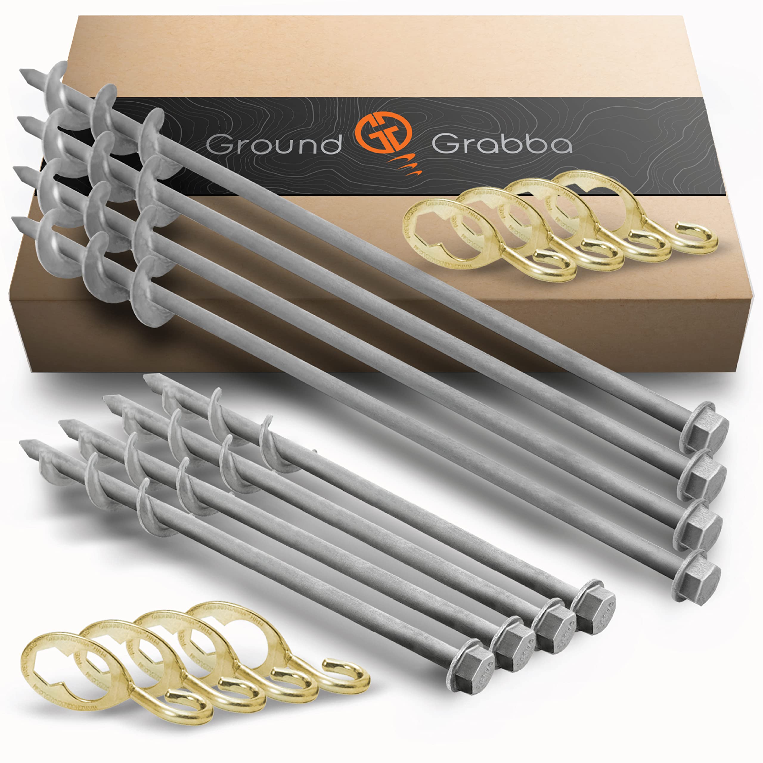 GROUNDGRABBA Screw in Tent Stake Pop Up Combo Pack | 4X GG Pro | 4X GG Pro II | 8X HexHook Pro | Pre