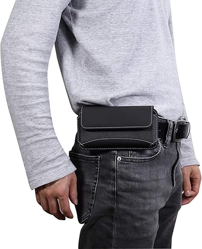 Miniatura 10 de Bolsa negra para teléfono celular para hombres, soporte horizontal para teléfono celular, funda universal para cinturón para teléfono inteligente,