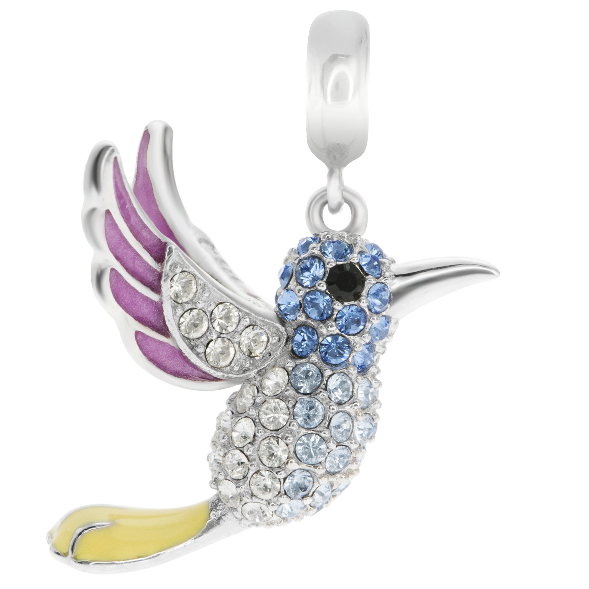 Qina C 925 Sterling Silver Hummingbird Enamel European Style Dangle Bead Charm Made With Swarovski Crystals