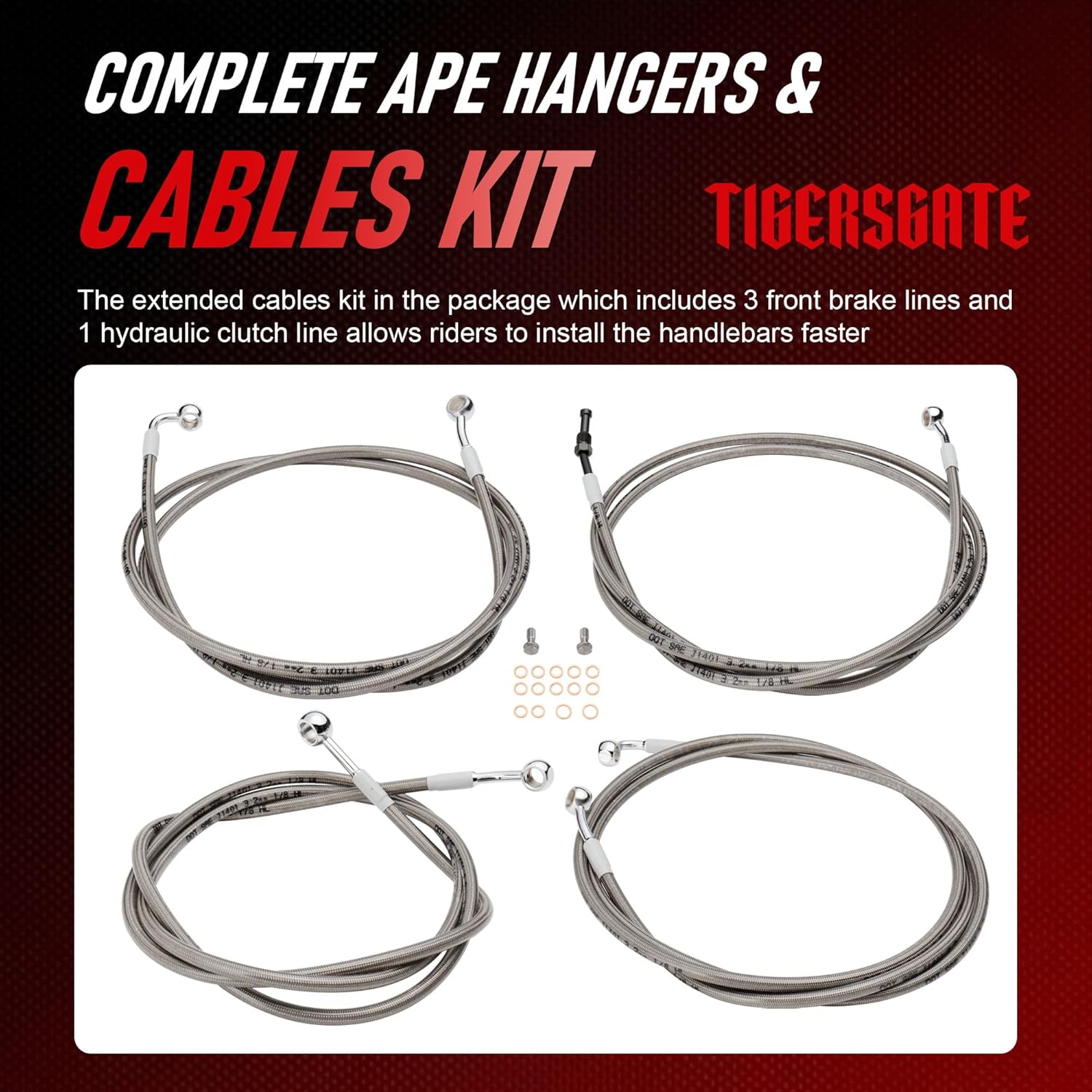 14" Rise Prewired Street Glide Handlebars 1 1/4" Fat Ape Hangers & Brake/Clutch Lines for 2017-2020 Harley Touring Street Glide, Electra Glide, Ultra Limited, Chrome (No Heated Grip Wire)