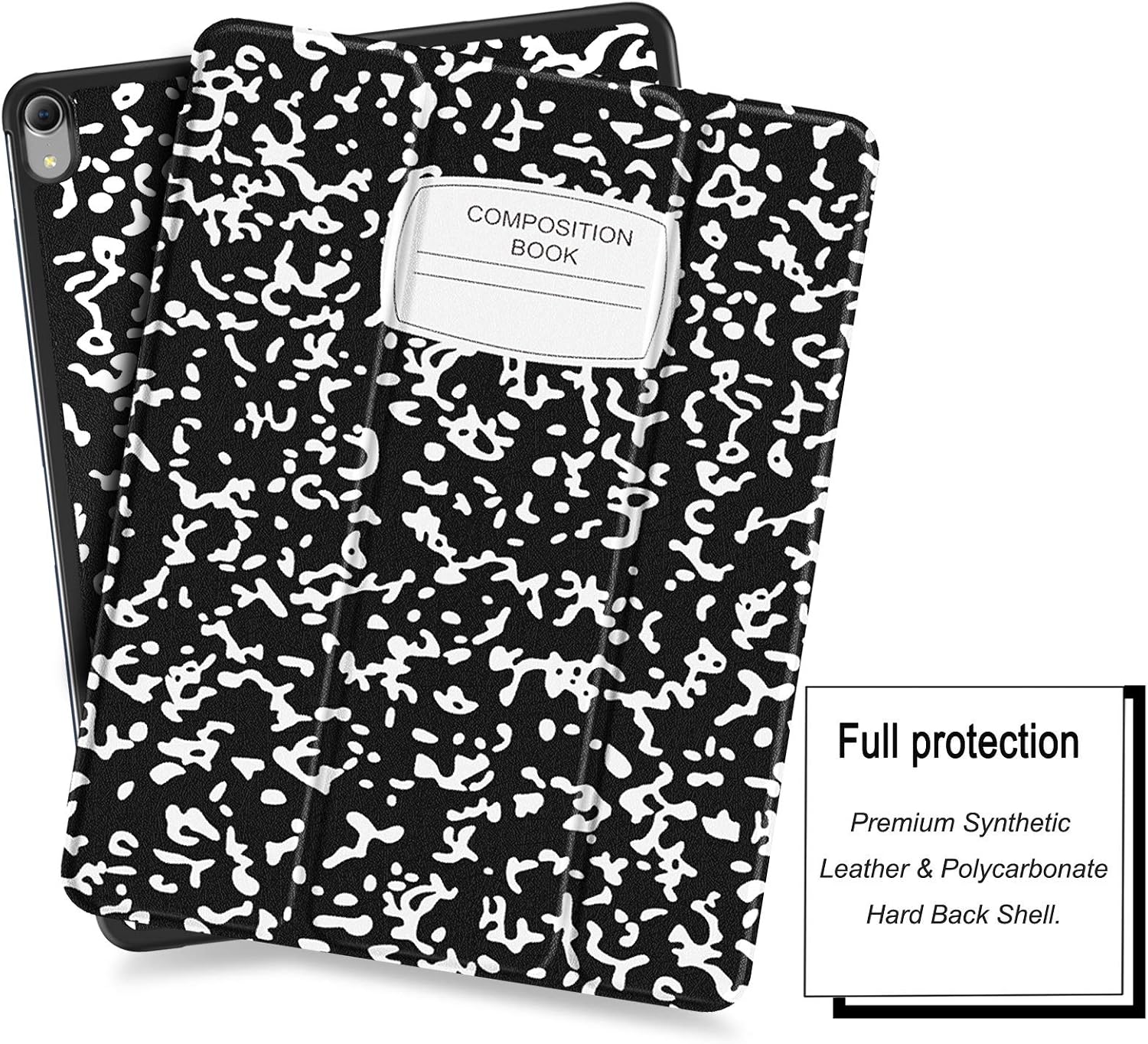 Infiland iPad Pro 12.9 2018 Case, Tri-Fold Case Cover Compatible with iPad Pro 12.9 Inch 3rd Gen 2018 Release (Support 2nd Gen Apple Pencil Charging, Auto Wake/Sleep) (Composition book)
