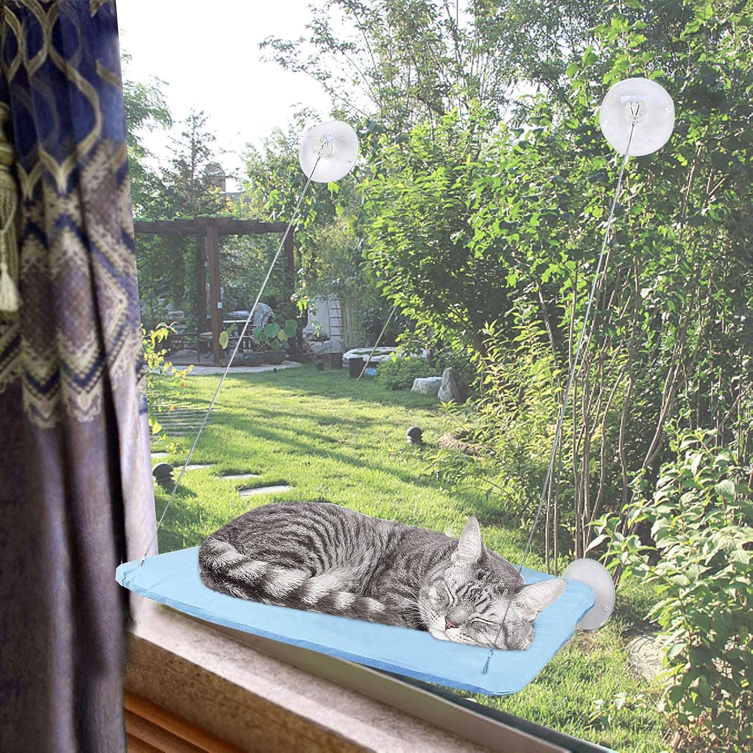 Cat Hammock, Cat Bed, Cat Window Pet Rest Seat, Pet Sucker Cat Hammock, Hanging Cat Window Hammock, Haze Blue, Can Withstand 38lb