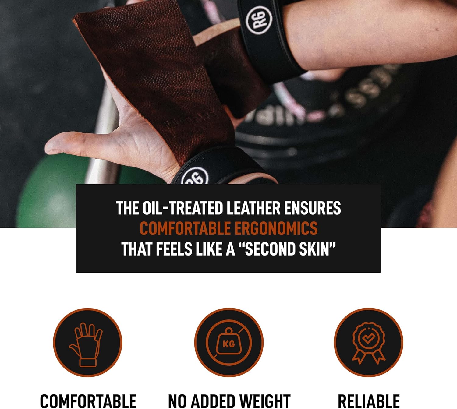 RooGrips Fingerless Premium Leather Hand Grips for Gymnastic Bars, Cross Training, Gym & Home Workouts, Pull Up Bars & Weightlifting - The Most Durable Palm Guard from Rips and Blisters