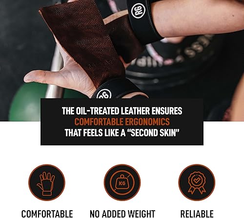 Miniatura 6 de RooGrips Empuñaduras de cuero prémium sin dedos para barras de gimnasia, entrenamiento cruzado, gimnasio y entrenamientos en casa, barras de