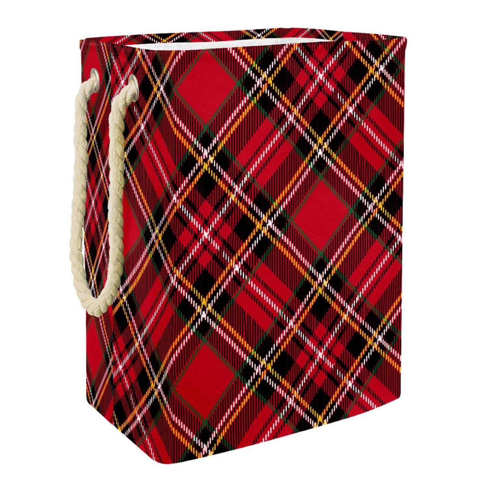 Panier à linge à carreaux rouges pour ranger la chambre et le dortoir