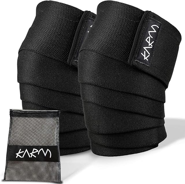 KARM Knee Straps for Weightlifting - Knee Wraps Weightlifting for Squats - Gym Knee Support Straps for Heavy Weight Lifting, Powerlifting, Squatting, Women & Men (Black 198 cm / 78 inches, Carry Bag)
