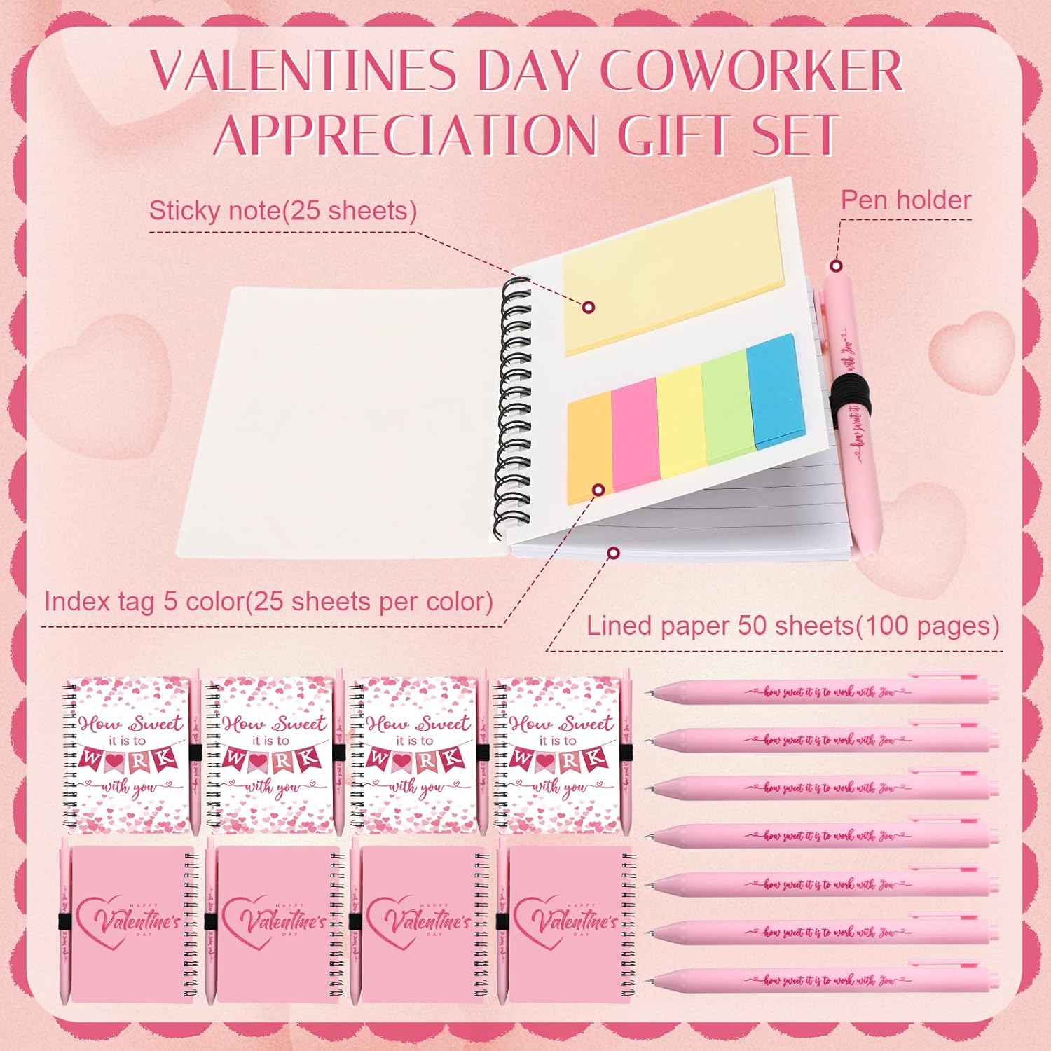 40 Pcs Coworker Valentine Gifts for Employee Bulk Spiral Notebooks with Sticky Notes Motivational Pens Valentines Appreciation Gift Party Favor for Office Team Staff Teacher Nurse Volunteer - Image 6