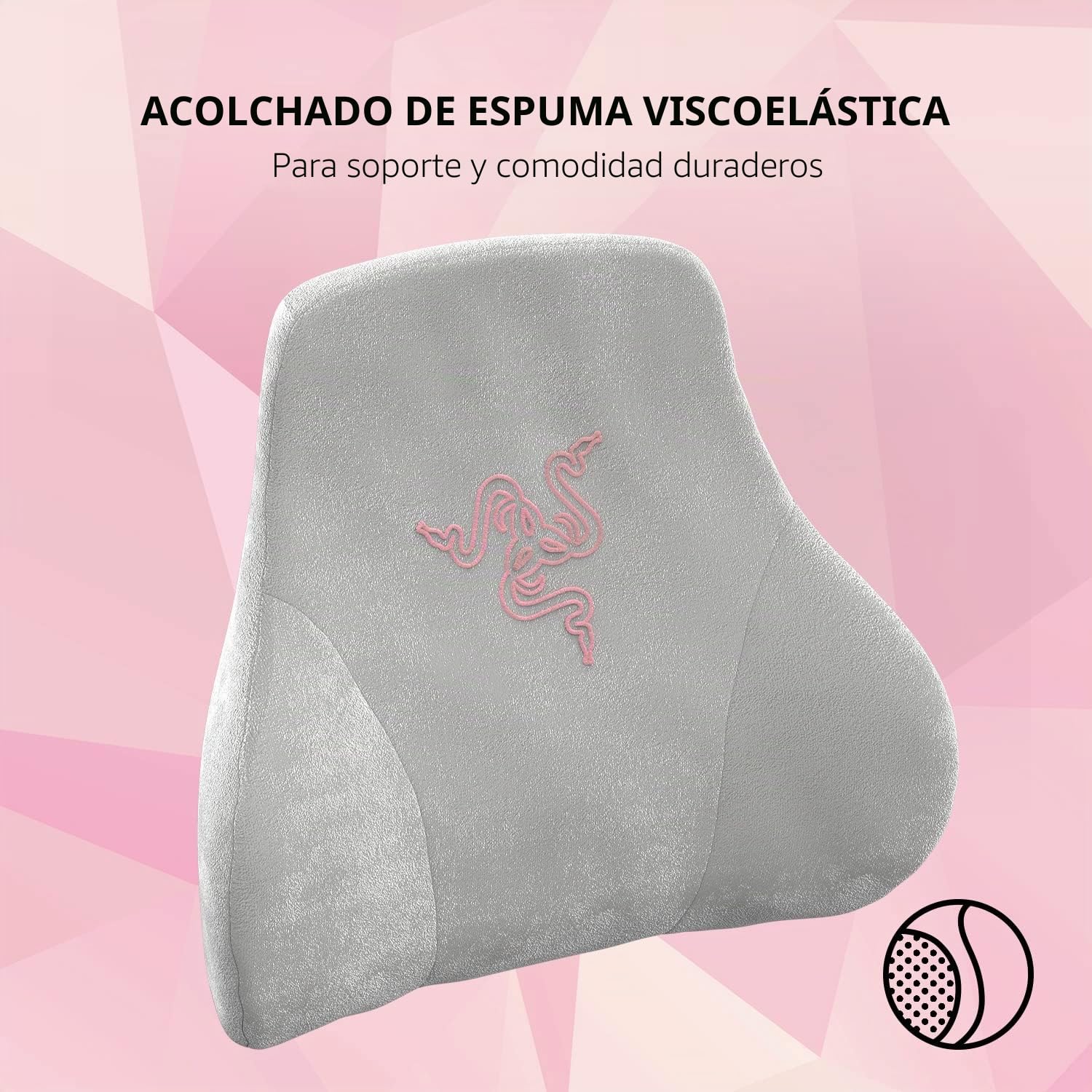 Razer Cojín de cabeza Soporte para cuello y cabeza para sillas de juego: diseño ergonómico, relleno de espuma viscoelástica, envuelto en terciopelo rosa de felpa - Cuarzo | Diseño ergonómico, acolchado de espuma viscoelástica, envuelto en terciopelo rosa