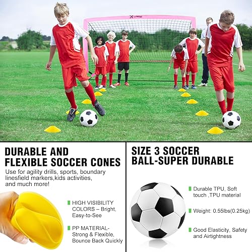 Miniatura 42 de Kids Soccer Goals for Backyard Set of 2, 4 x 3 ft/6 x 4 Toddler Soccer Goal Training Equipment with Soccer Ball, Cones, Pop Up Soccer Net for Kids