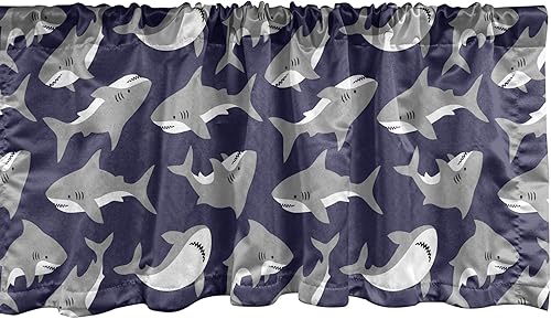 Miniatura 6 de Lunarable Cenefa de ventana azul pálido, diseño de conchas de vida submarina grunge, estrellas de mar, arte marítimo incompleto, cenefa de cortina