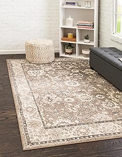 Rugs.com Madeline Collection Rug – 8x11 Beige Brown Medium-Pile Rug Perfect for Living Rooms, Large Dining Rooms, Open Floorplans