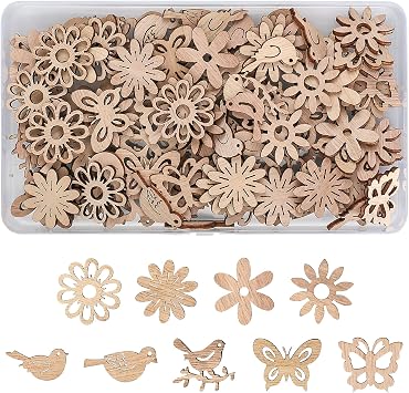 Pack of 110 Wooden Decorative Butterflies Flowers Birds for Table Decoration