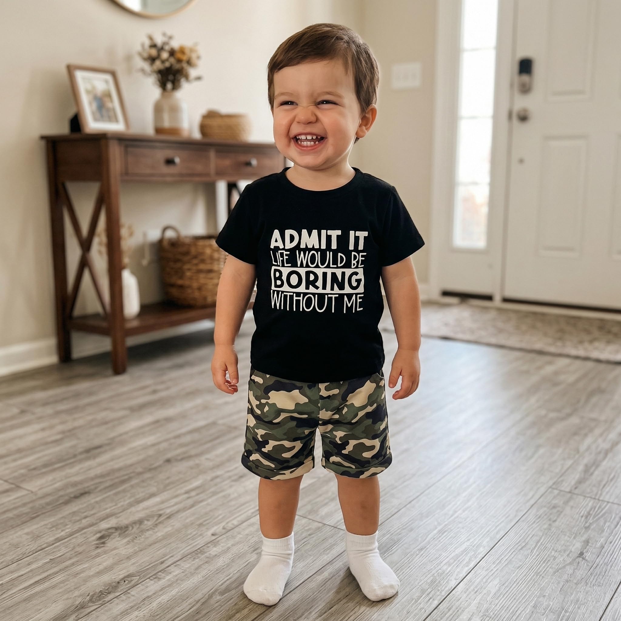 Conjunto de ropa de verano para niños pequeños, 1T, 2T, 3T, 4T, 5T, estampado de letras, camisetas de manga corta, pantalones cortos de camuflaje