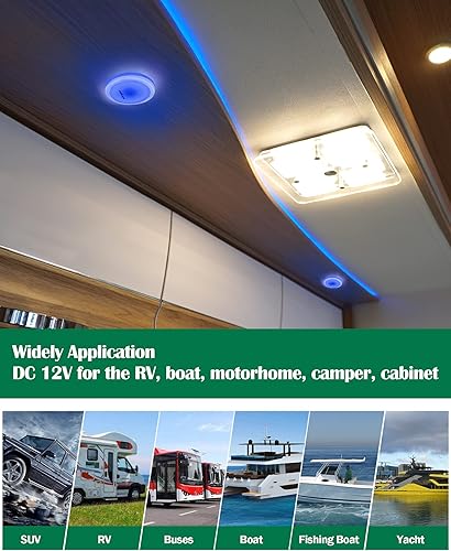 Miniatura 6 de LENKRAD Luces LED de 12 voltios de doble color, 2 paquetes de luces interiores de RV con interruptor de encendido y apagado e indicador azul para