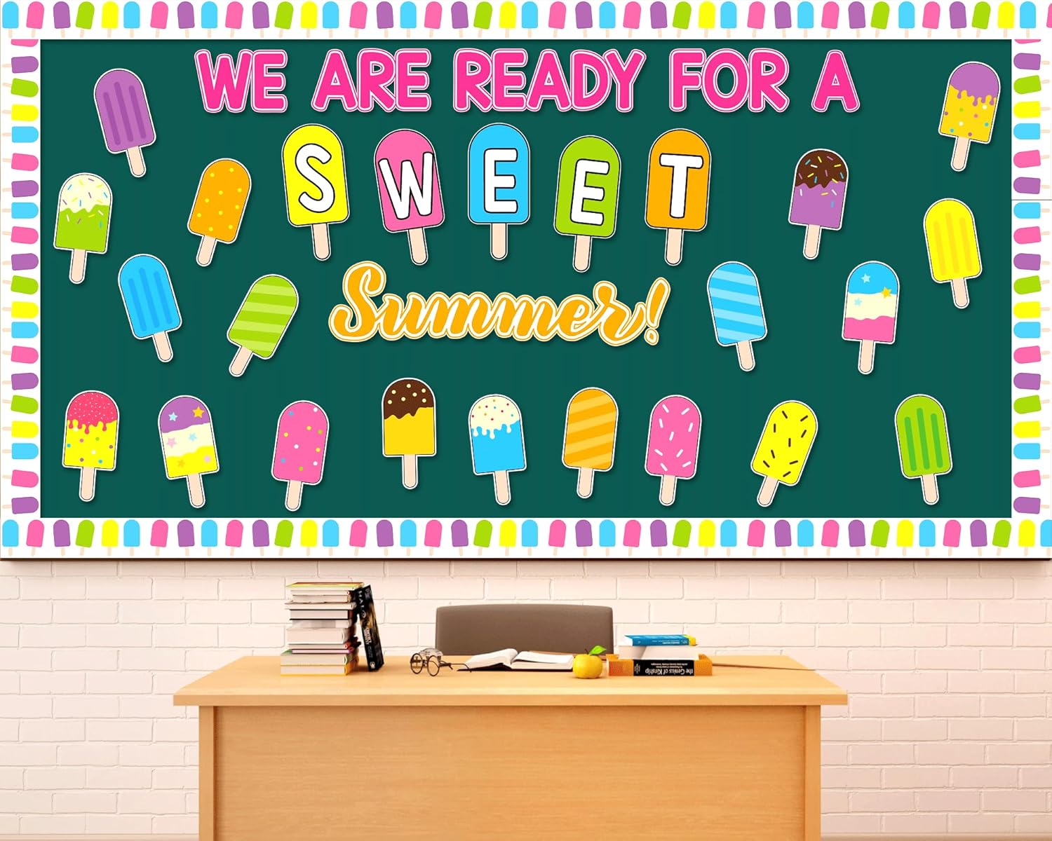 Naozinebi Ice Cream Bulletin Board Sweet Summer Classroom Decorations Ice Lolly Decors Colorful Cutouts for Students School kindergarten Office Back to School Wall Party Supplies