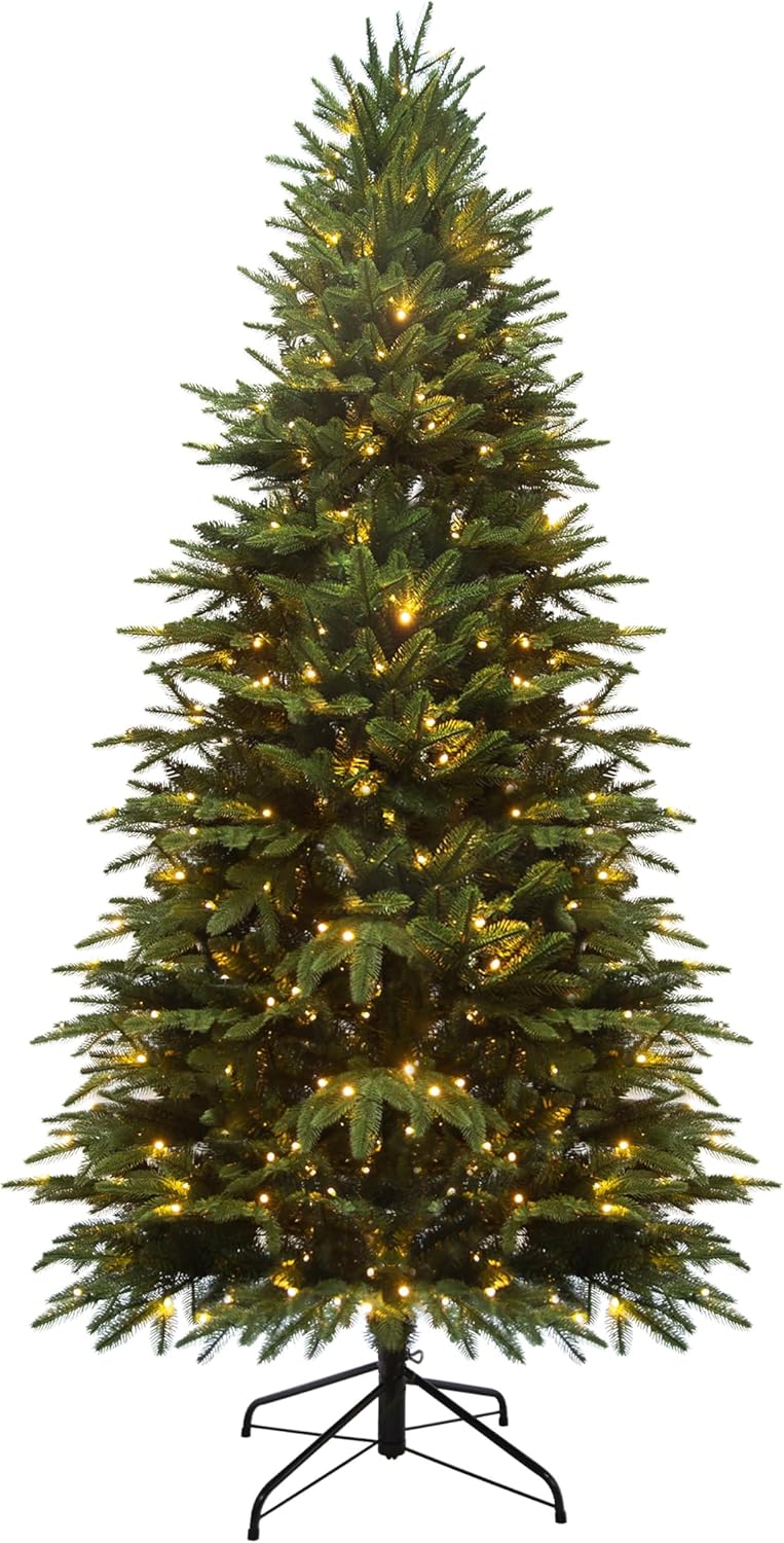 6FT Pre-lit Christmas Tree, Holiday Artificial Christmas Tree with 250 LED Lights, 1481 Branches Tips and Foldadble Metal Stand, Artificial Spruce for Home, Office, Party