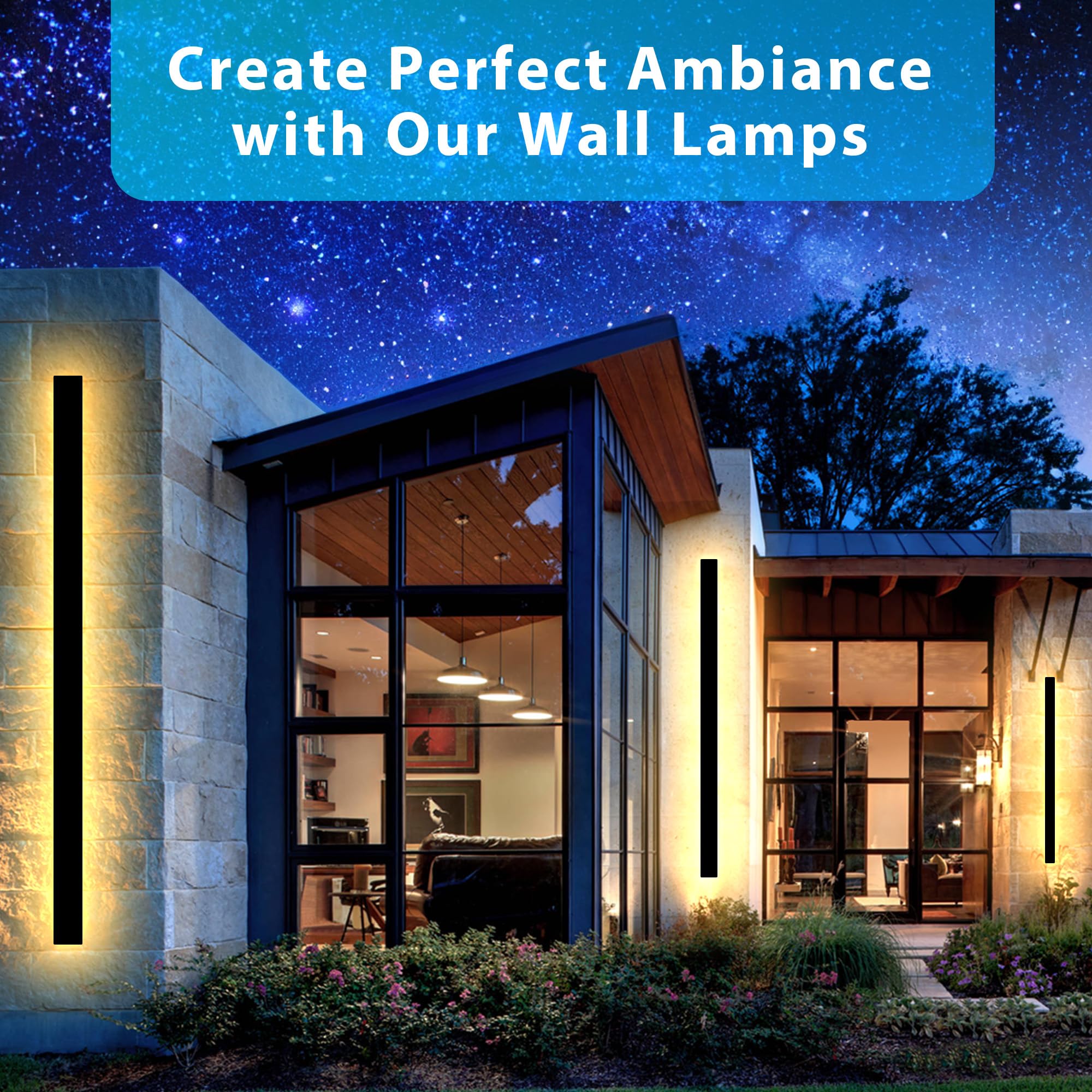 Lampada da parete esterna LED lunga applique da parete 45 pollici IP65 impermeabile nero moderno luci esterne 3000k 37 W metallo lampada esterna per portico luce patio porta cortile giardino villa