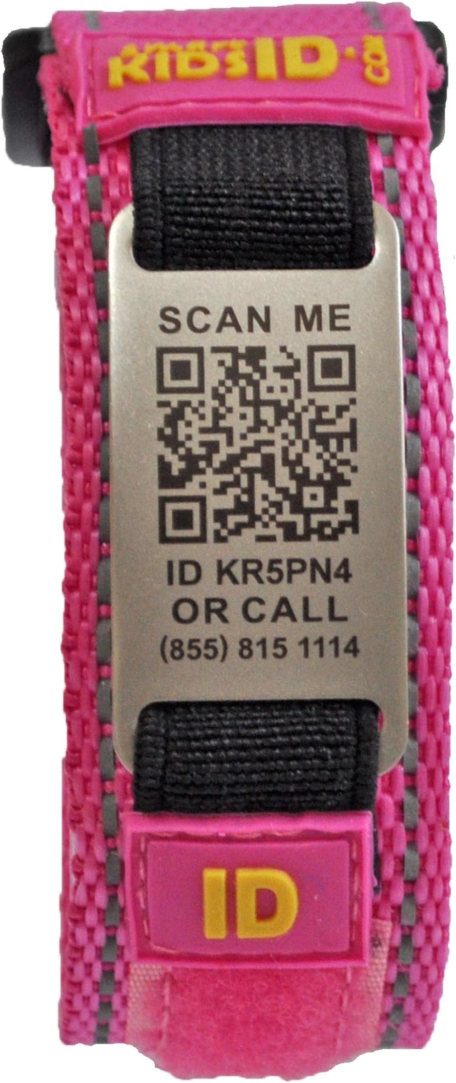 Wearable Child ID Bracelet Using QR Code - No Engraving Necessary! Unlimited Editing! (Large, Pink)