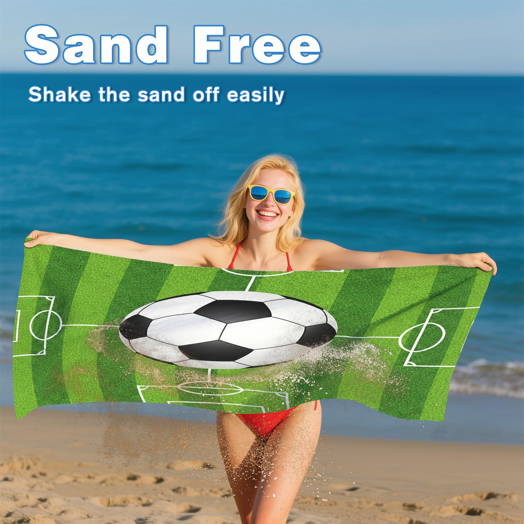 Serviette de Plage XXL Microfibre Football Enfants Sport, Drap de Plage Séchage Rapide Anti Sable & Légère, Serviette de Bain Grande Taille 100x200 cm, Accessoire & Cadeau été
