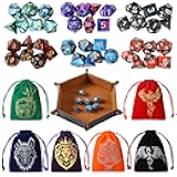 DND Dice Set, 42 Pcs polyhedral dice Set with 6 Colorful Animal Pattern Bag and PU Leather Velvet Tray for Dungeons Dragons D&D RPG MTG Table Games