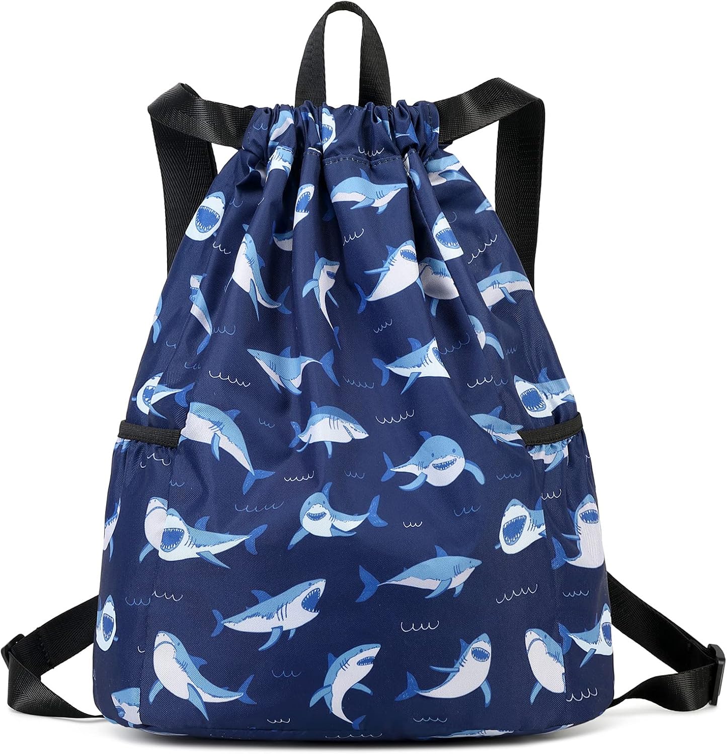 Shark Dark Blue Drawstring Backpack