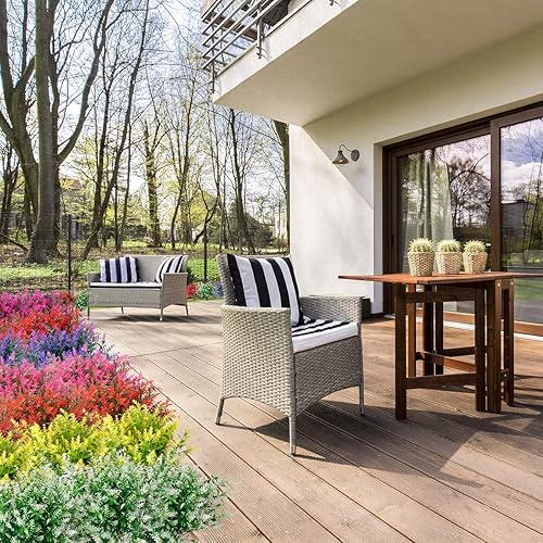 Miniatura 4 de JEMONG 8 paquetes de flores artificiales de lavanda para exteriores, resistentes a los rayos UV, flores falsas que no se decoloran, plantas de