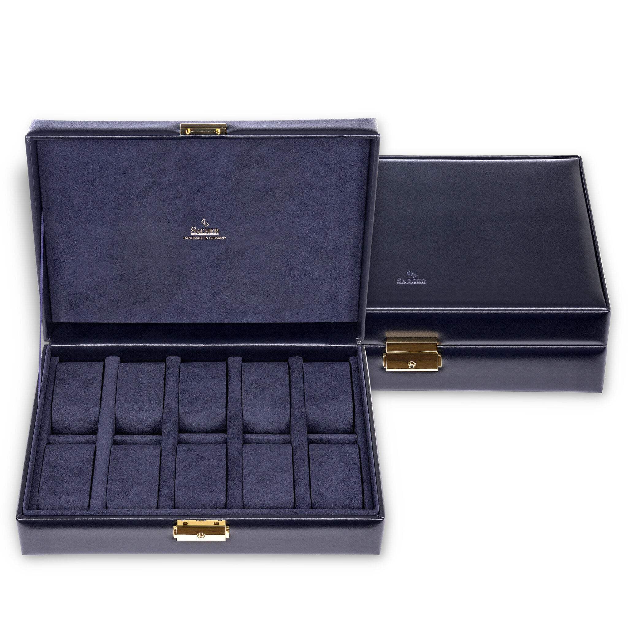 SACHER Custodia per 10 orologi/acuro/blu/pelle/fatto a mano in Germany/portagioie
