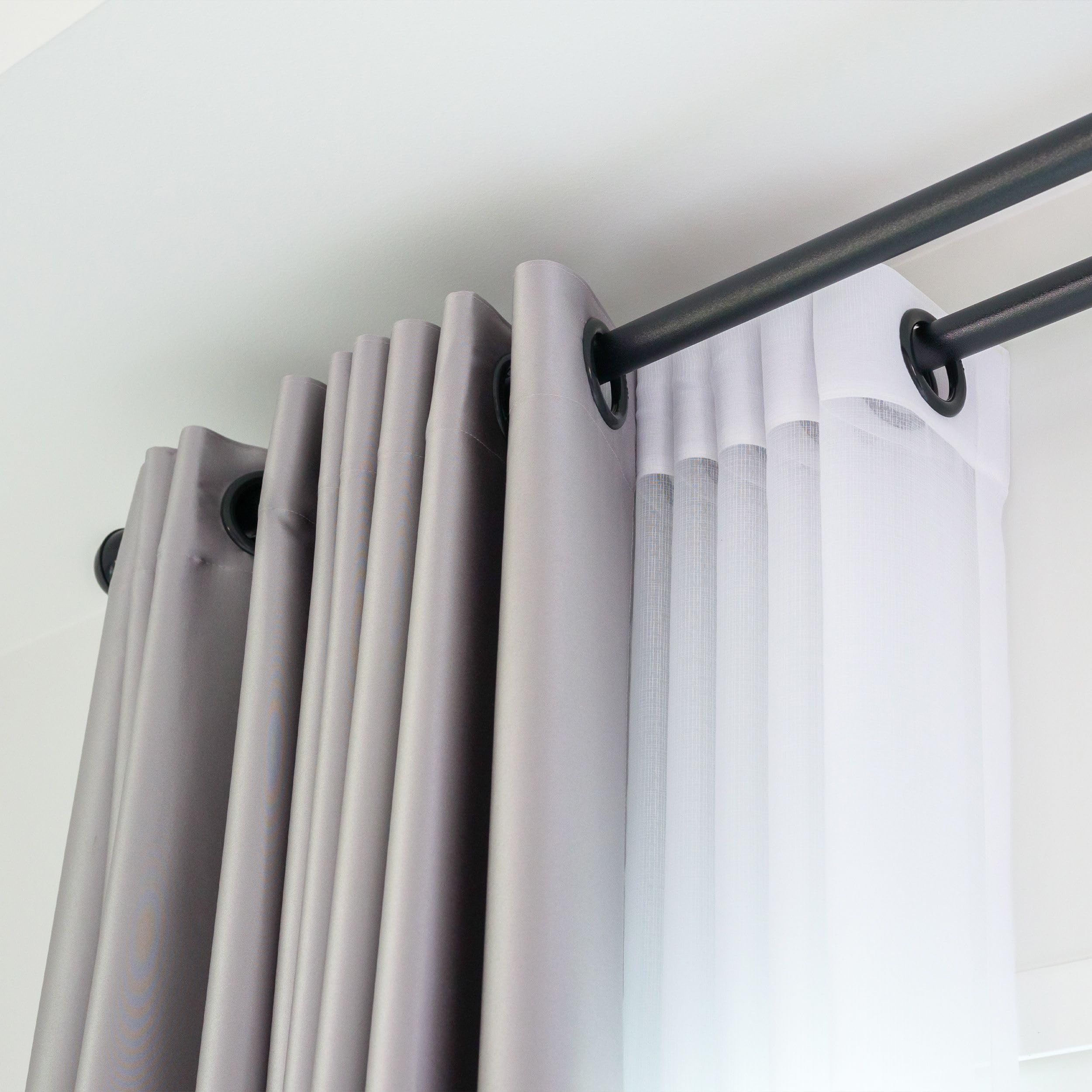 DALINA TEXTIL - Barras de Cortina Doble 160-310 cm, Barra de Cortina Extensible 16-19mm, con Terminales Forma Redonda con Soportes, Barra de Cortina de Metal Ajustable para Sala de Estar/Negro