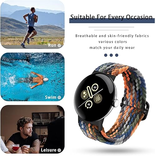 Miniatura 6 de Paquete de 2 correas trenzadas Solo Loop compatibles con Google Pixel Watch 2Pixel Watch, correas elásticas ajustables de nailon elástico con