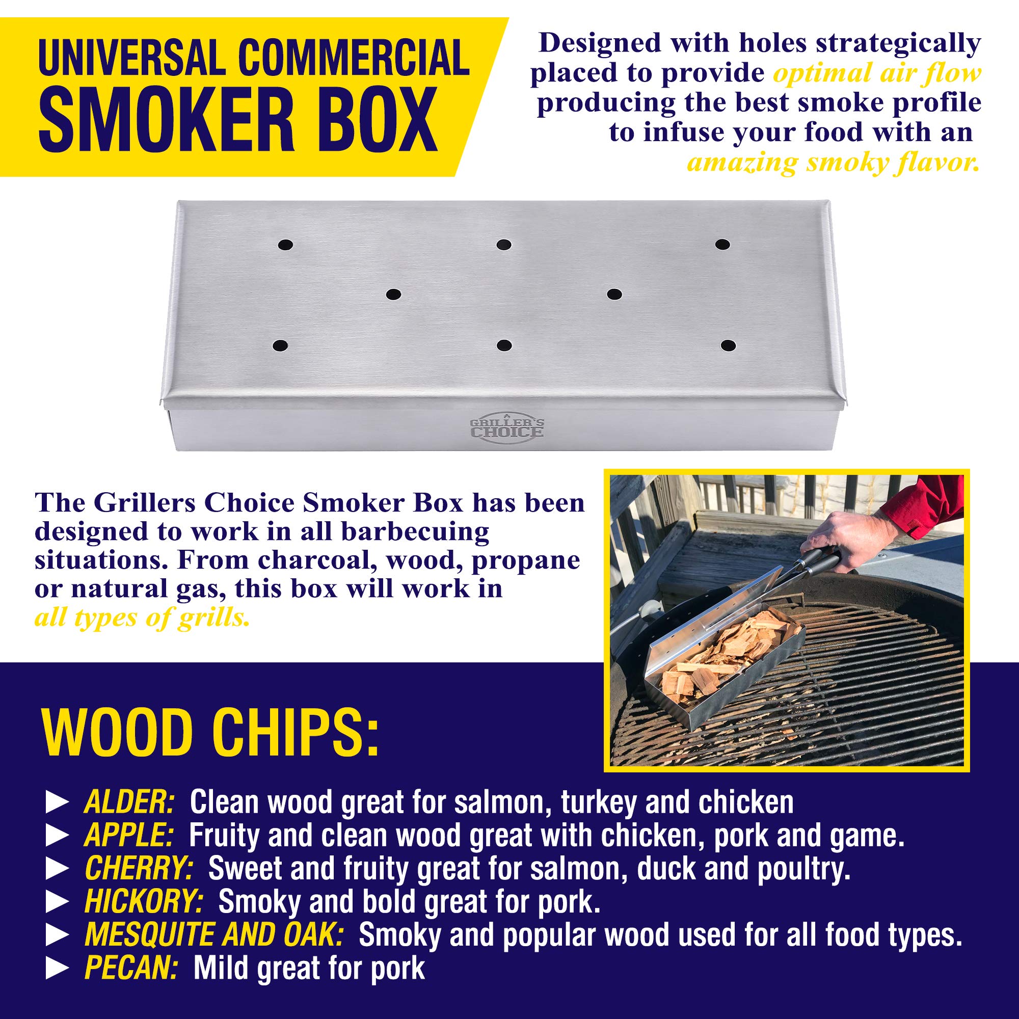 Caja de virutas de madera ahumadora para parrilla de barbacoa. Añade astillas de madera a la bandeja para la mejor barbacoa de sabor. Caja gruesa de acero inoxidable para gas, carbón y madera. El 2