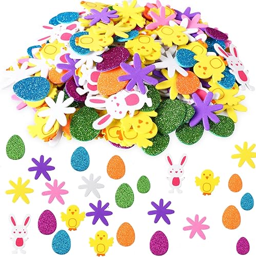JULBEAR 300 calcomanías de espuma de Pascua, calcomanías de primavera, coloridas calcomanías decorativas a granel de huevos de conejito de pollo