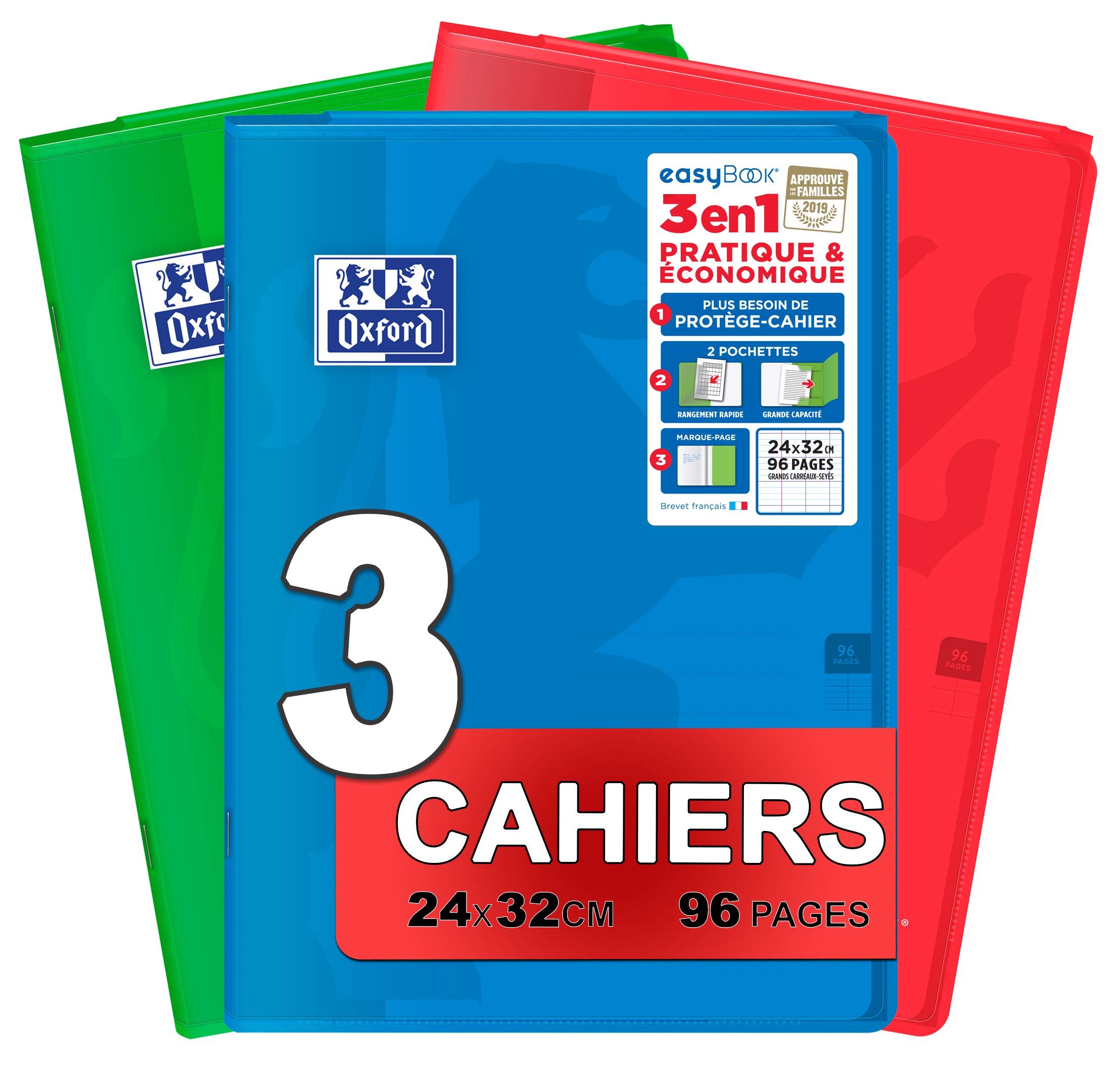 Oxford EasyBook Notizheft, groß, 24 x 32 cm, 96 Seiten, kariert, 90 g, verschiedene Farben