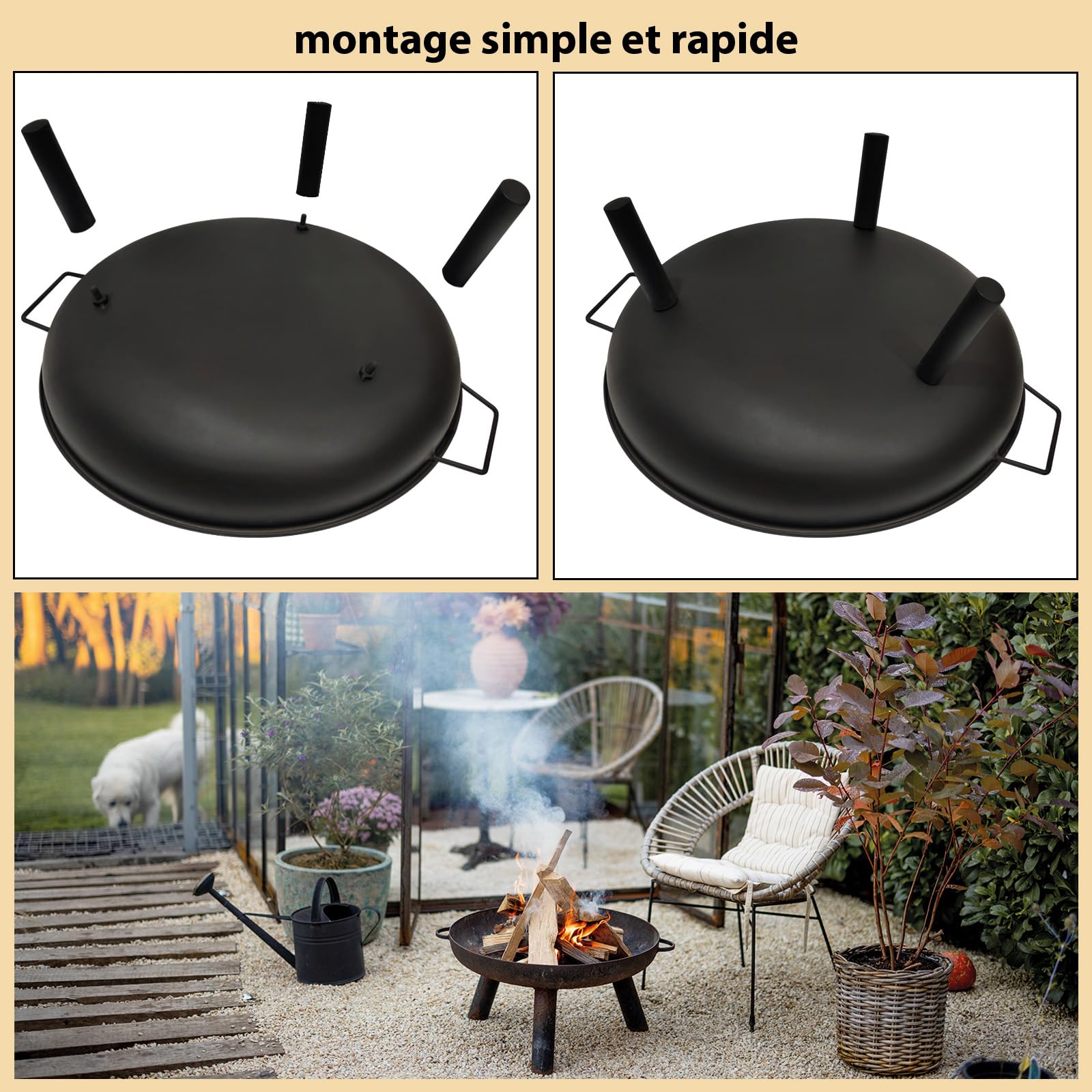 Montafox Brasero de Jardin Foyer extérieur Ø 58 cm métal Chauffage à Charbon de Bois pour terrasse Cour