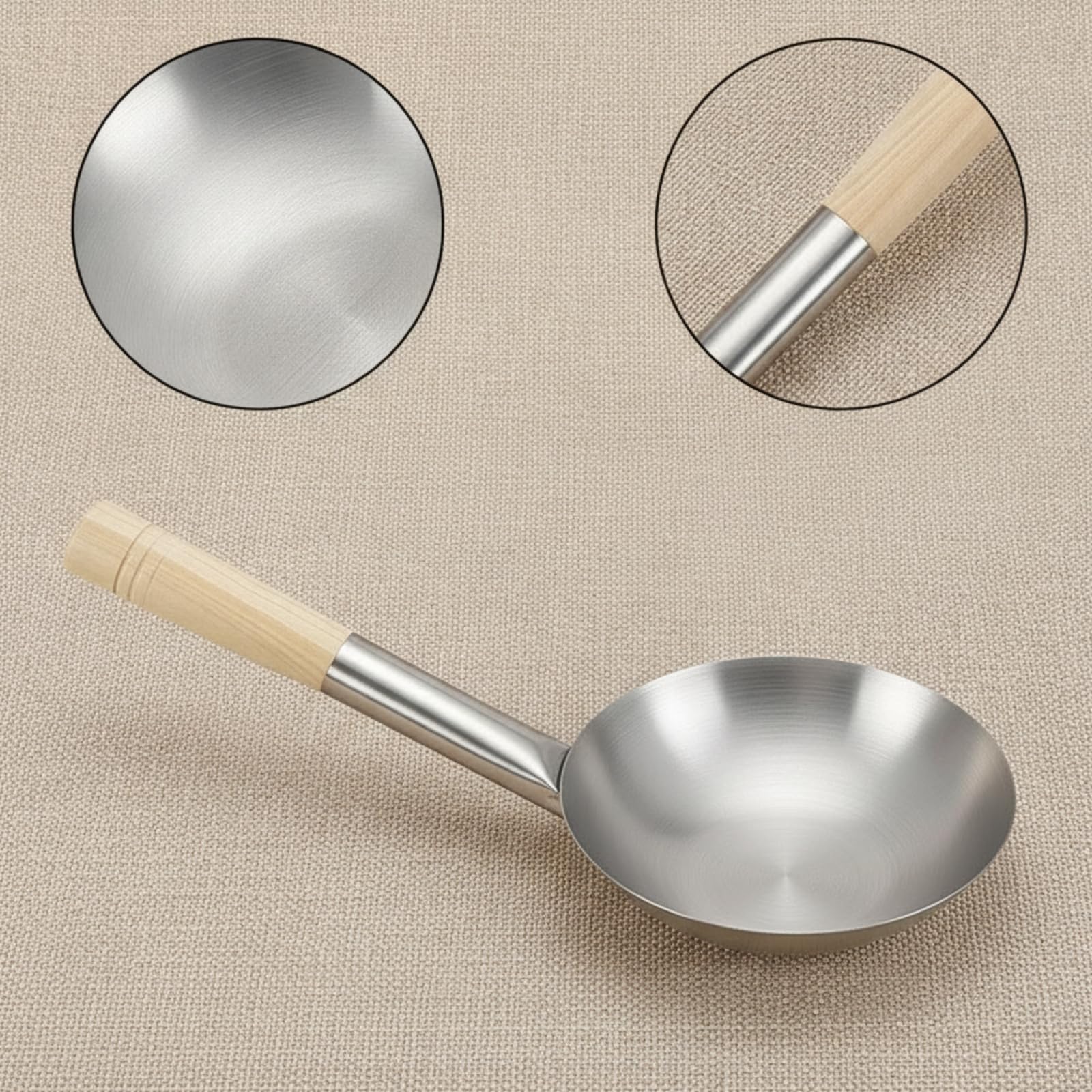 Mestolo da Zuppa in Acciaio Inox con Manico in Legno Resistente Al Mestolo Acciaio Inox Durevole per Cuochi Professionisti, Ristorante, Legno 30CM 2 0MM