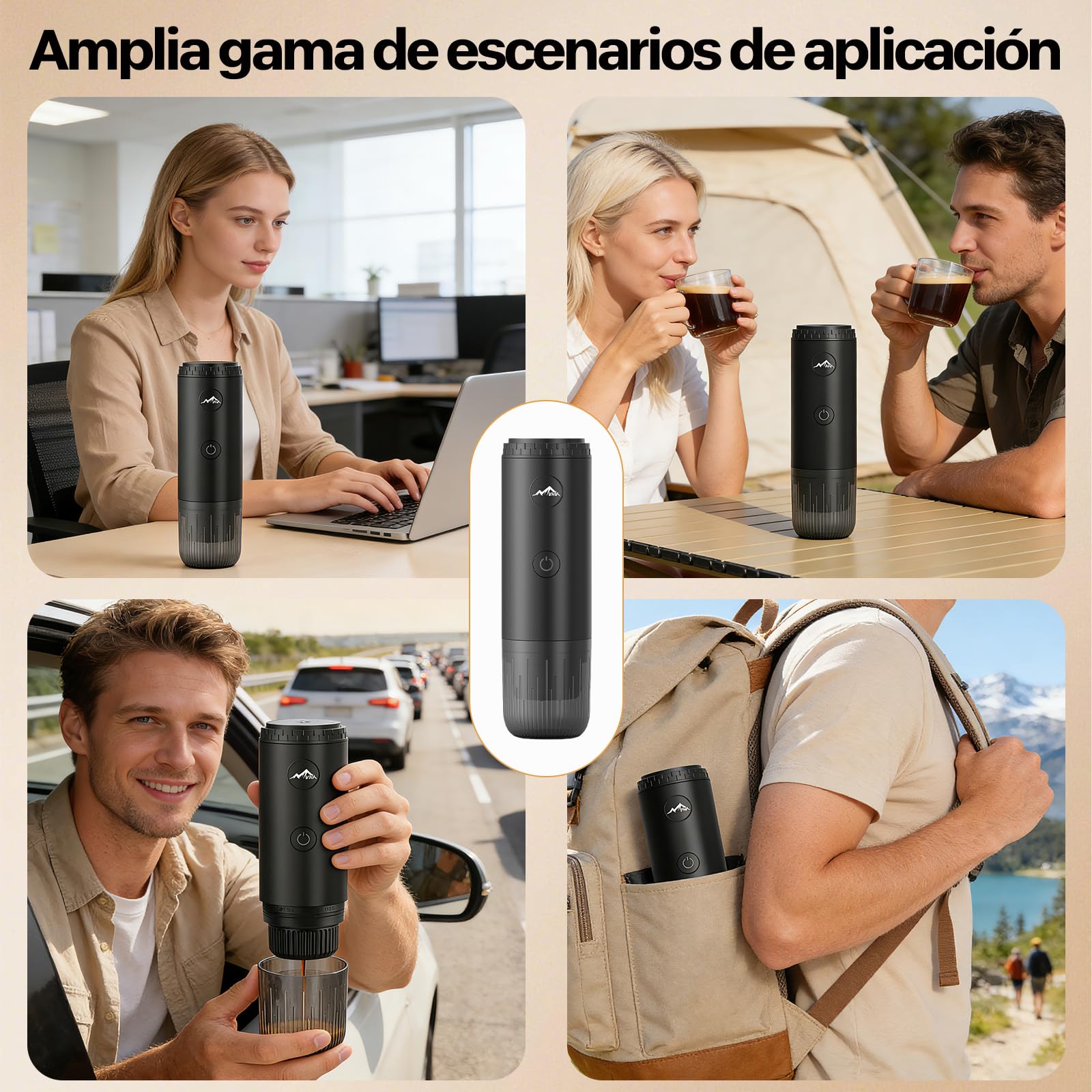 VHV Cafetera Portátil, Cafetería Portátil 3 en 1 Compatible con Cápsulas Espresso y Café en Polvo, Recargable para Viaje, Camping, Coche, Casa (Rojo)