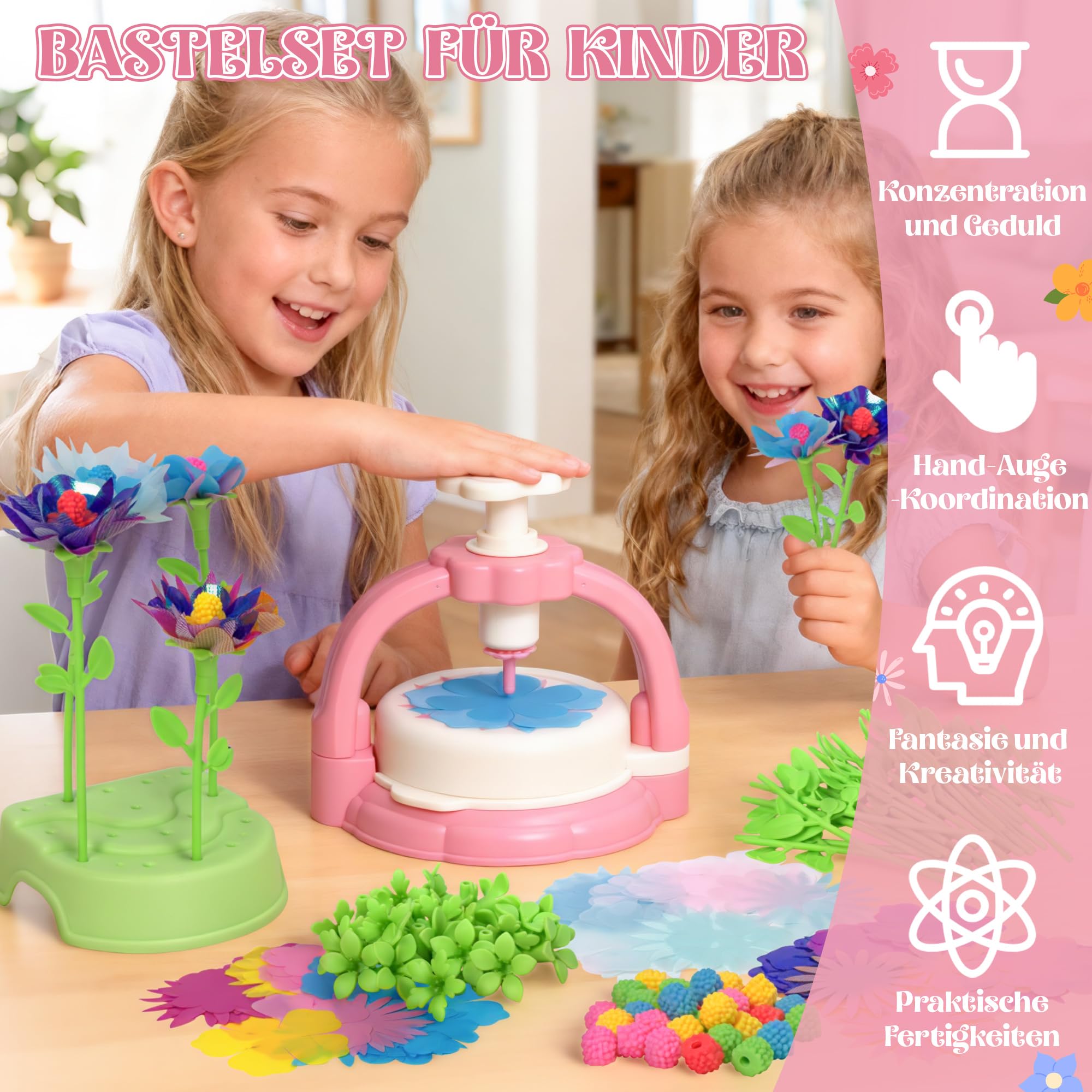 269 Stück Blumenpresse Bastelset mit Blumenmaschine Blumenkunstpapier, Kreatives DIY Schöne Stoffblumensträuße Blumen Spielzeug Kunsthandwerk für Mädchen Jungen Aktivitäten Geburtstagsgeschenk, Rosa