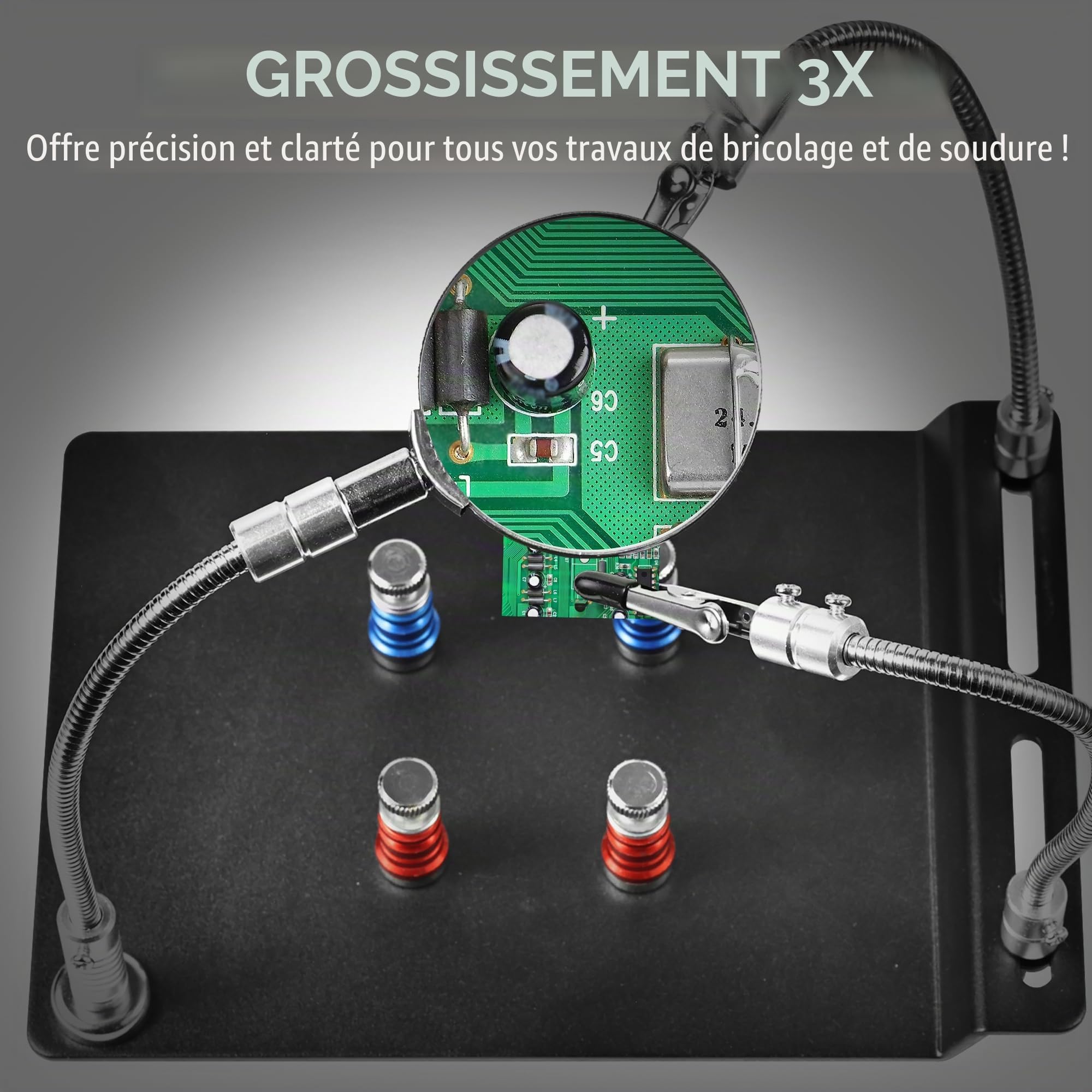 Troisieme Main Soudure, 3eme Main Doté D'Une Base MagnéTique Puissante et D'Une Colonne PCB, Support Soudure Convient Pour Soudure, RéParations et L'Artisanat