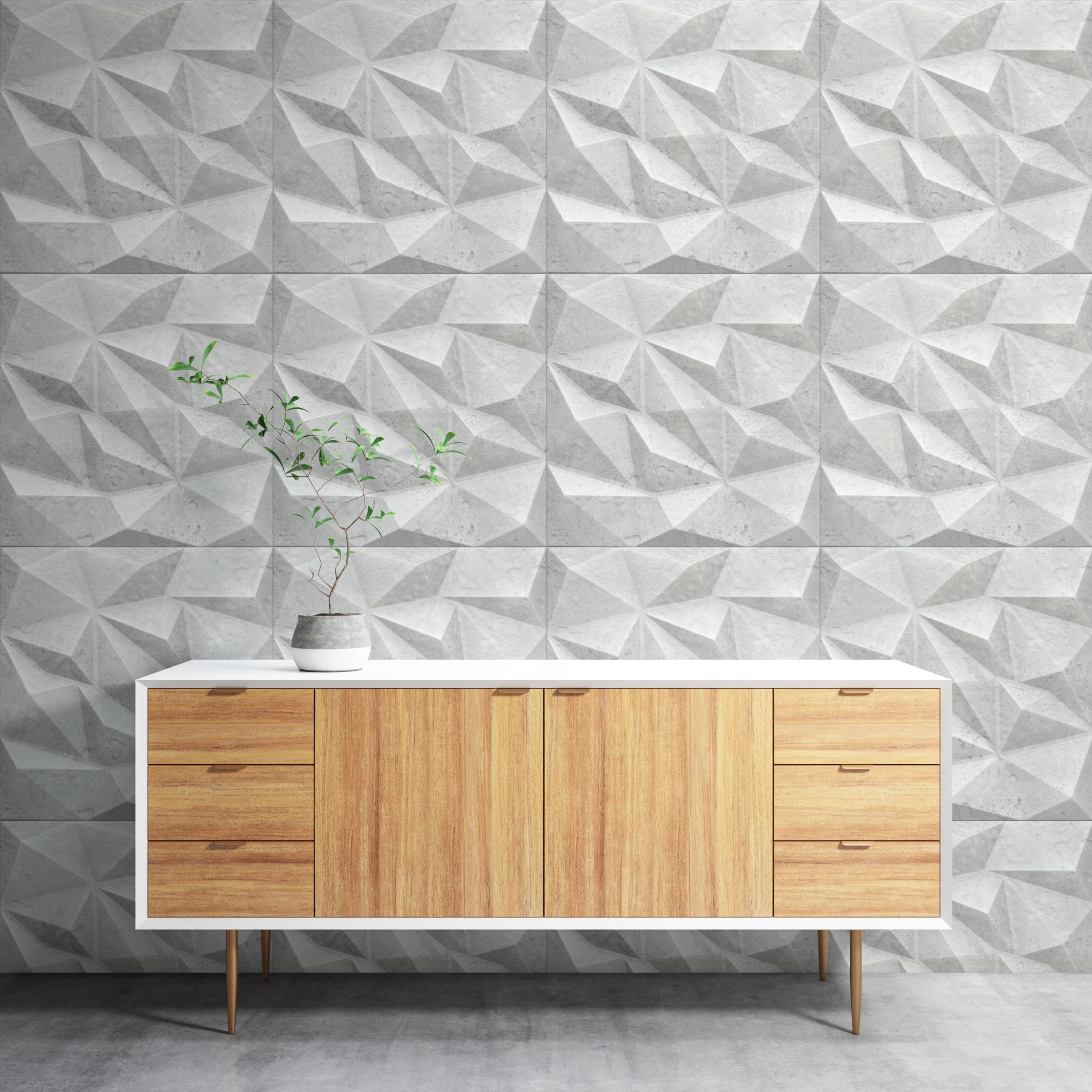 Deccart Pannelli Decorativi Per Pareti 3D - Pannelli Murali - Pannello Decorativo Parete - Polystyrène PSE - 50x50 cm Brylant 2 m², 8 pezzi, Cemento