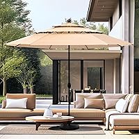 PHI VILLA 10ft 3-Tier Vented Patio Umbrella - Large Market Shade with 8 Ribs, Auto-Tilt, UV-Resistant Fabric, Beige (No Base)