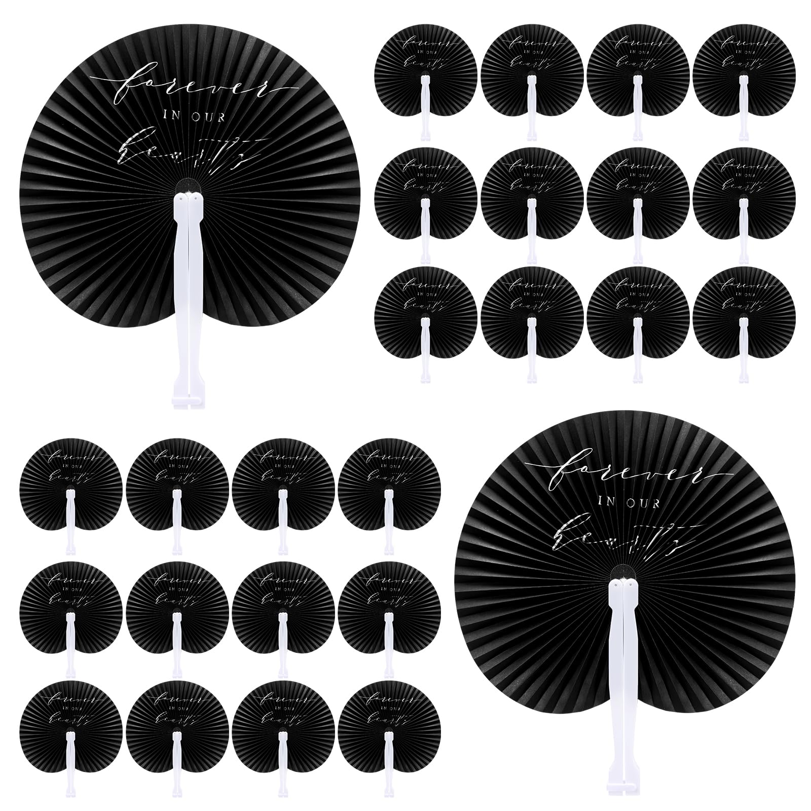 Roowest 50 Pcs Funeral Favors for Guests Forever in Our Hearts Black Funeral Fans Bulk Handheld Paper Hand Fans Memorial Funeral Gifts for Services Condolence Sympathy Accessories