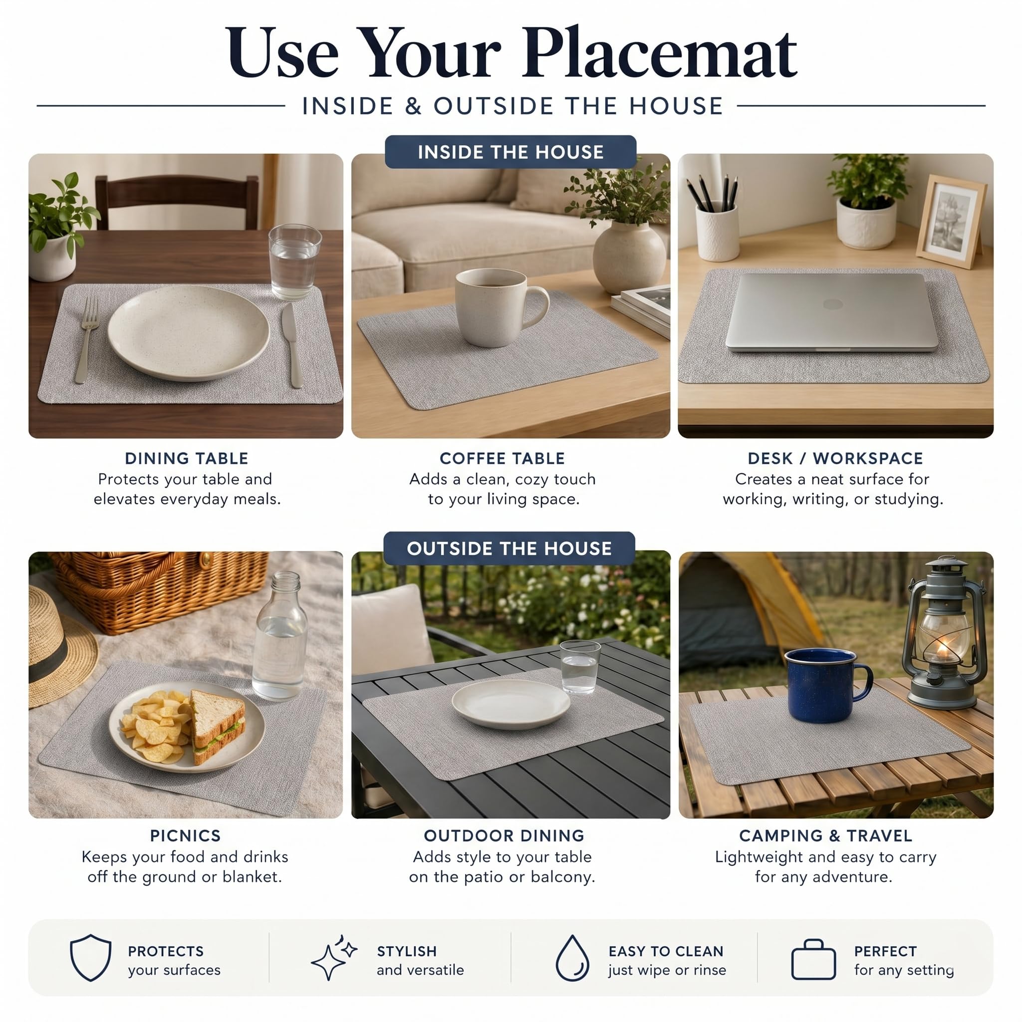 RichAxis Placemats - Set of 6 Brown Dining Mats -7