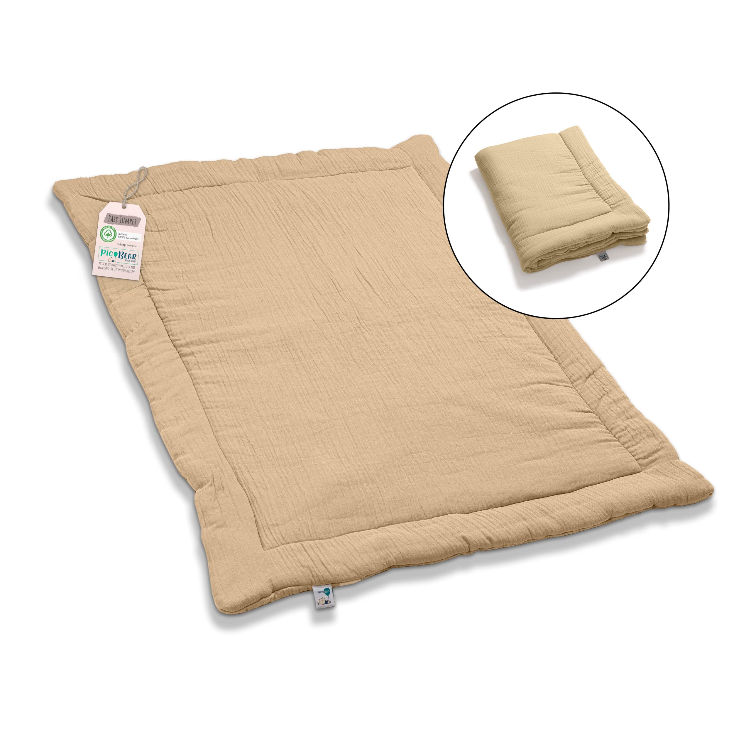 pic Bear Koc do raczkowania ze 100% bawełny muślinu: bardzo miękki koc do zabawy, 95 x 135 cm – idealny dla niemowląt i małych dzieci (Tender Peach)
