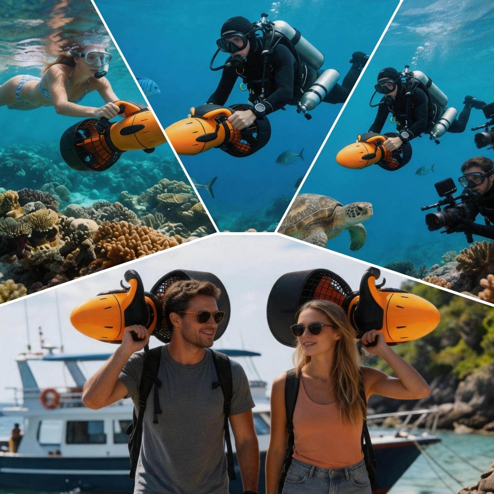 Scooter subacqueo 500W IP68 Impermeabile Fino a 30M Autonomia 60 Minuti Velocità Regolabile per Snorkeling Avventure in Mare Piscina Nuoto Sport Acquatici