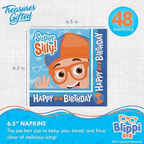 Miniatura 3 de Treasures Gifted Servilletas de fiesta de cumpleaños de Blippi con licencia oficial, paquete de 48 servilletas Blippi, suministros para fiesta de