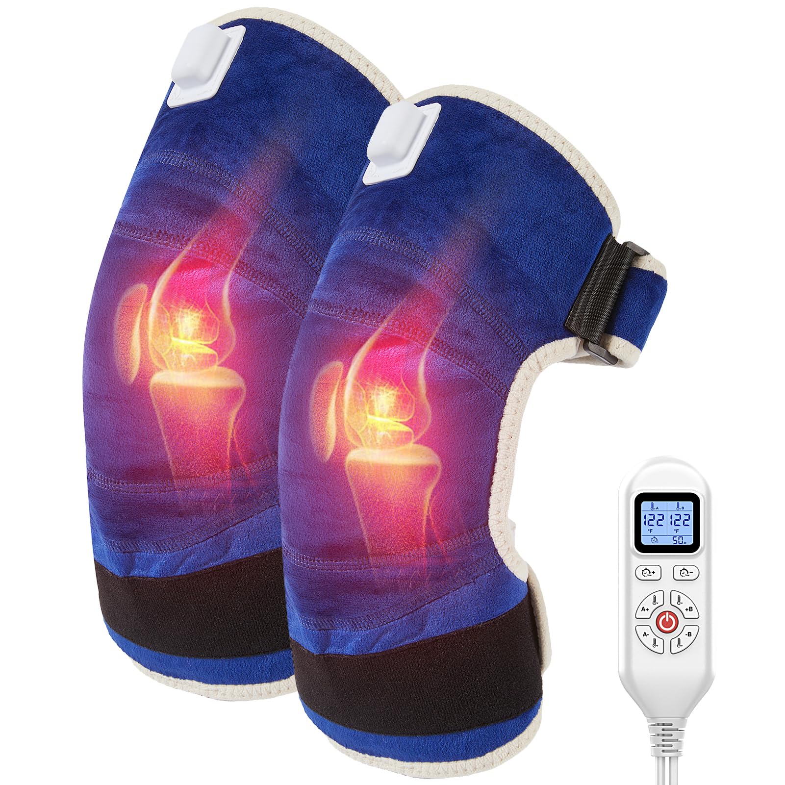 JOBYNA 2PCS Heating Pad for Knee Pain Relief, 30s Fast Heat Knee Wraps Heating Pads with Auto Shut Off, 86-158℉ Heat Level, Deep-Penetrating Heated Knee Brace for Knee Joint Pain Relief
